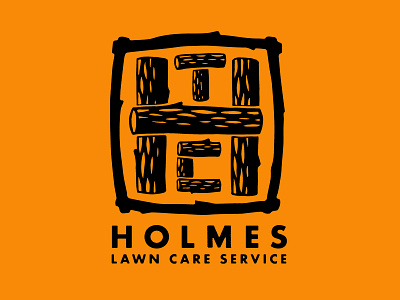 Holmes Lawn Care logo hand letter logo logs monogram