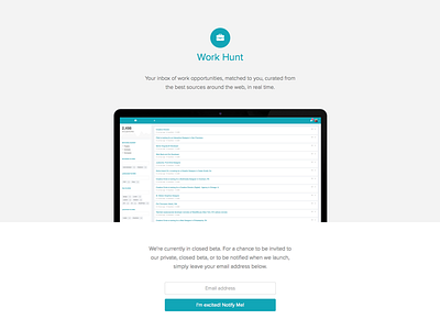 Work Hunt - web app design and development landing page web app workhunt