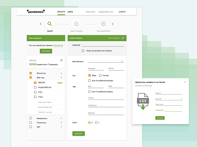 Material search filter interface - molecular data sets