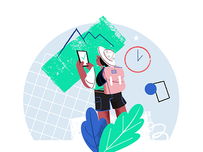 Work From Anywhere backpack grid illustration leaves project management remote working remote