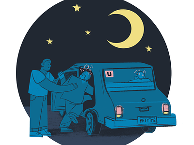 Call an Uber blue car drinking houstonia illustration moon night party uber