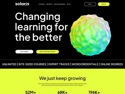 Solaris Radical Courses branding design illustration logo ui ux vector webdesign