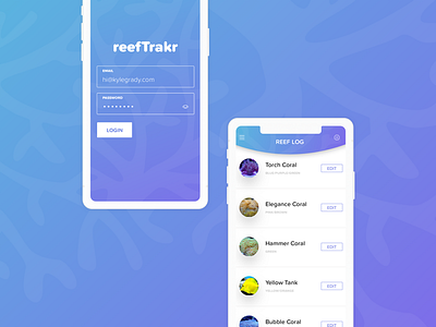 reefTrakr - Login & Coral Log Views app coral gradient log mobile reef sketch