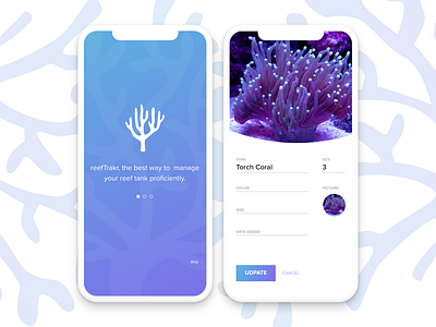 reefTrakr - Onboard & Entry Views app coral coral reef gradient mobile profile sketch