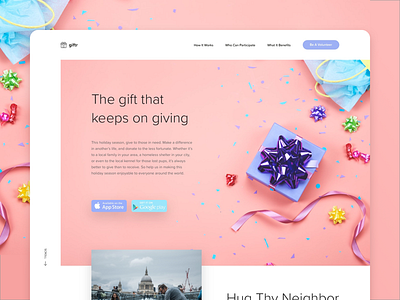 Giftr - The gift that keeps on giving clean gift grid landing layout pink website