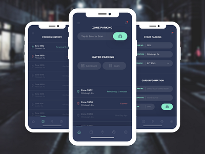 parkZone - park on the go app dark ui mobile mobile app parking