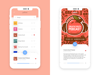 Pdkst - List & Description Views app creative south design iphone x mobile mobile app podcast split