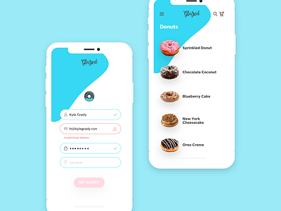 Glazed - Sign Up & Donut Listing app donut mobile mobile app sign up