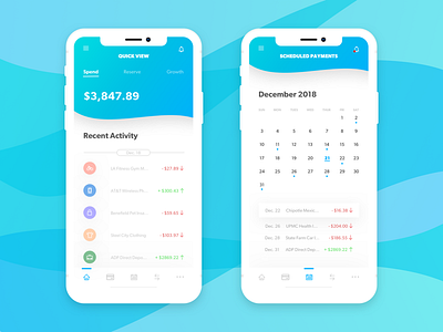 Bnkd - Manage Your Finances bank banking calendar finance gradient mobile mobile app sketch views