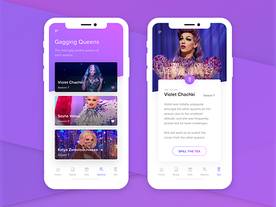 Gaggin' Drag app drag queen gradient mobile mobile app rupaul ui