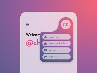 Profile Dropdown 100 days of ui 100daysofui daily ui daily ui challenge dailyui dailyuichallenge dropdown dropdown menu gradient mobile app mobile ui ui design