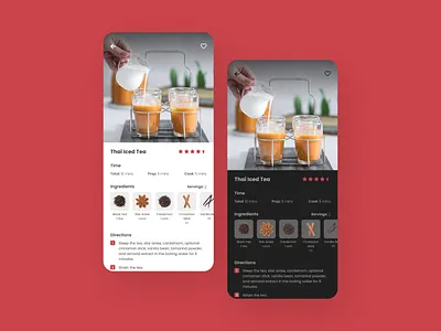 Thai Iced Tea Recipe 100 days of ui 100daysofui cookbook daily ui daily ui challenge dailyui dailyuichallenge dark mode mobile app mobile ui recipe ui design