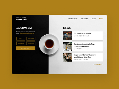 Sugar Land Coffee Club Press Page 100 days of ui 100daysofui daily ui daily ui challenge dailyui dailyuichallenge media kit press page press release ui design web design website