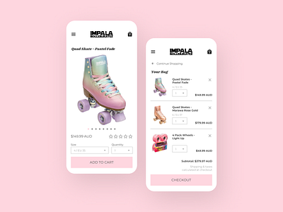 Impala Rollerskates 100 days of ui 100daysofui daily ui daily ui challenge dailyui dailyuichallenge impala mobile app mobile ui roller skates roller skating shopping bag shopping cart ui design