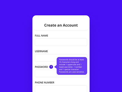 Password Tooltip 100 days of ui 100daysofui create account daily ui daily ui challenge dailyui dailyuichallenge mobile app mobile ui password tooltip ui design