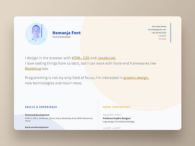 Personal website clean fent page portfolio responsive resume simple singlepage ui ux web webdesign