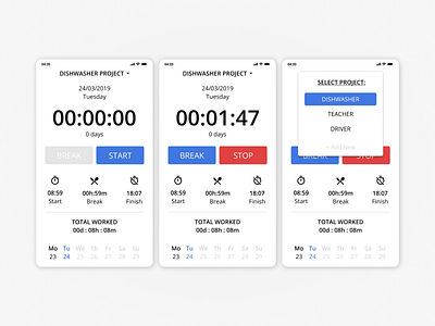Working Time Tracker android dark design interface mobile ui uiux ux web webdesign webpage website