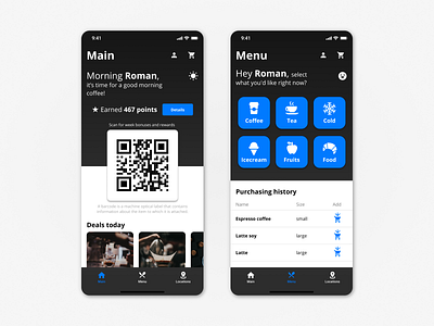 Coffee Shop Menu android coffee cup coffeeshop dark design interface ios menubar mobile ui uiux ux