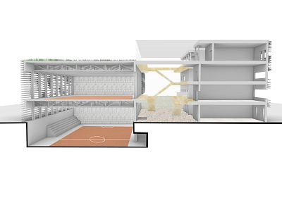 3D section impression of a sports building architecture architecture design atrium impression photoshop rhino sports