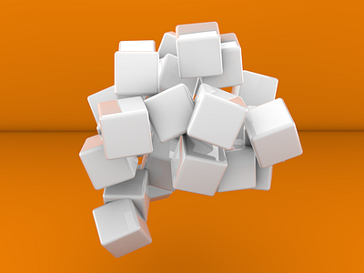 3D Cubes on Orange Background 3d animation cinema 4d cubes modelling orange random reflection renzo westerbeek white