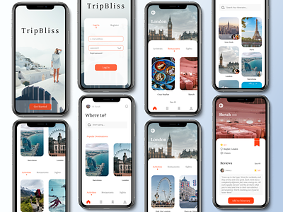 Trip Bliss itinerary planning mobile app design travel app ui design ux design