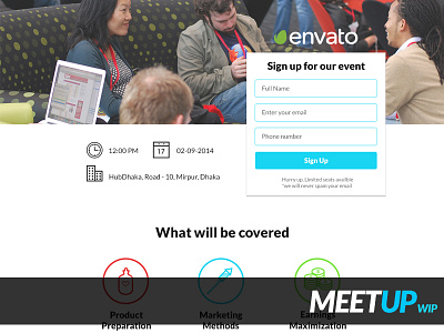 Meetup - Event Landing Page [WIP] design event flat form icons landing lead gen marketing meetup page web wip