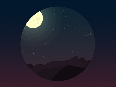 Good night circle desert digital gradient icon illustration minimal moon night shooting sky stars