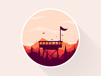 Firewatch circle day digital fan art forest game icon illustration minimal sky sunset survival