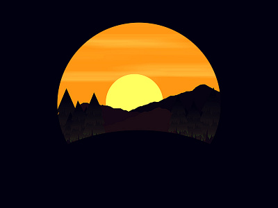 Sunset circle day digital forest icon illustration minimal mountains sky sun sunset trees