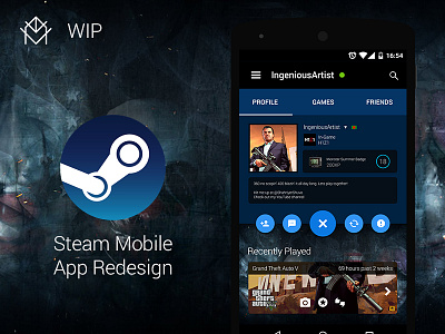 Steam Mobile App Redesign WIP android app design game material mobile redesign social steam ui ux wip