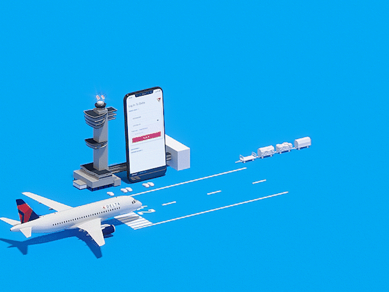 Delta Airlines Gif 3dsmax airline animation art delta design gif rendering runway takeoff uxui