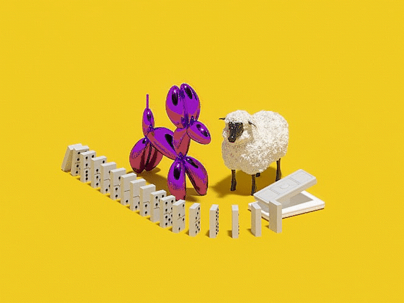 Yellow 3D 3dsmax art dominos koons redesign rendering sheep uxui