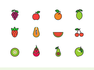 Fruits Icons branding design flatdesign illustration illustrator logo minimal unique vector