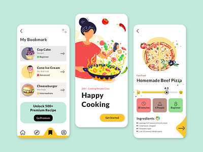 Cooking Recipe App Concept 🌶🧅🍅 app app design clean clean ui cook cooking creative food app food illustration mobile mobile app mobile app design recipe recipe app ui ui design uidesign ux ux design uxdesign