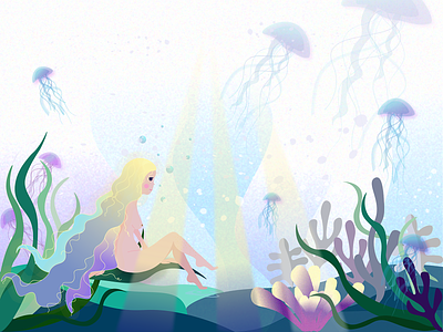Mermaid under the sea 2d art character design design fish girl illustration jellyfish mermaid nature sea sunlight water