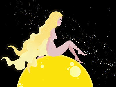 Little girl 2d art character design design girl illustraion moon moonlight nature space stars