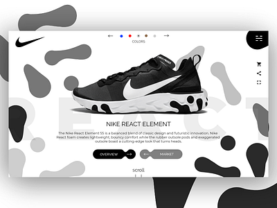 Nike React Showroom black black white desktop flatdesign grey nike prototyping react shoes showroom sneakers ui ux webapp webdesign