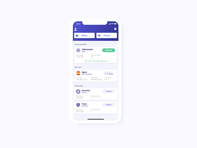 One feed for insurance app cards ui clean clean app clean app design design fintech flat hiring insurance iphone simple table travel typography ui ux vector