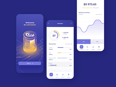 Cryptocurrency Trading - mobile app concept app charts cryptocurrency data details screen exchange finance fintech home page illustration line chart mobile mobile app money navigation pie chart splash screen statistics tabs