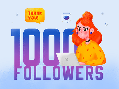1000 Followers 1000 followers celebrate character design dribbble followers illustration merixstudio product design software house ui ux woman