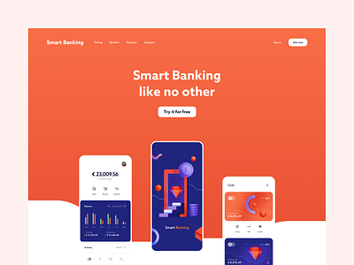 Smart Banking - landing page concept account bank bank account business desktop finance fintech hero image landing page mobile app money navigation online banking sign in sign up solid background transactions web web app web design