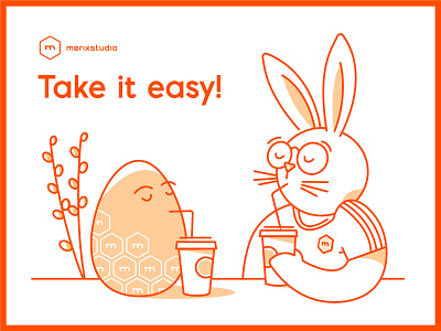 Happy Easter! <3 bunny characters chillout coffee easter eggs happy easter holiday illustration merixstudio wishes