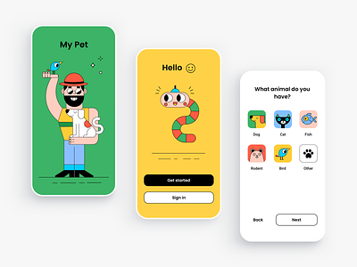 My Pet - mobile app design concept animals button cartoon character design colors form icons illustrations menu minimal mobile mobile app onboarding pet owners pets sign in sign up splash screen wizard
