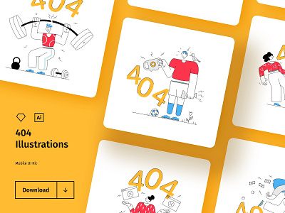 404 Illustration Set - Freebie 404 adobe illustrator character color drawing empty states error screen finance for free freebie fun gym hand drawing healthcare illustrations illustrations set line sketch sport vector illustrations