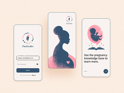 Fine Feather, Pregnancy app - animation animation app appointment babies clinic doctor health home hospital illustration main page mobile app mobile design onboarding pregnancy schedule splash screen steps tabbar