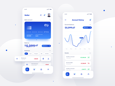 Wallet - mobile app concept account app balance banking card chart design details financial fintech icons interface menu minimalistic mobile app money transfer ux wallet white space