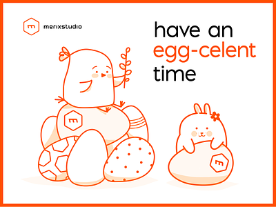 Happy Easter! <3 characters chickens chillout easter easter eggs eggs family time graphic design happy easter holiday ilustrations merixstudio orange patterns wishes