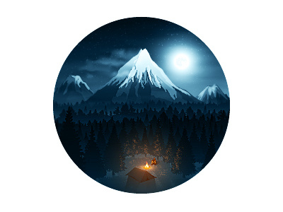 Mountain Landscape fire forest landscape moon morning mountains vector