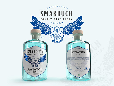 Awiator Gin Label Design awiator blue bottle branding family distillery gin graphic design label sky smarduch