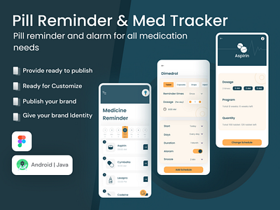 Pill Reminder & Med Tracker android android app android app design android app development app app purchase app source code design fitness app health and fitness health app illustration logo medicine reminder pill reminder pill reminder app source code runner app tracker app